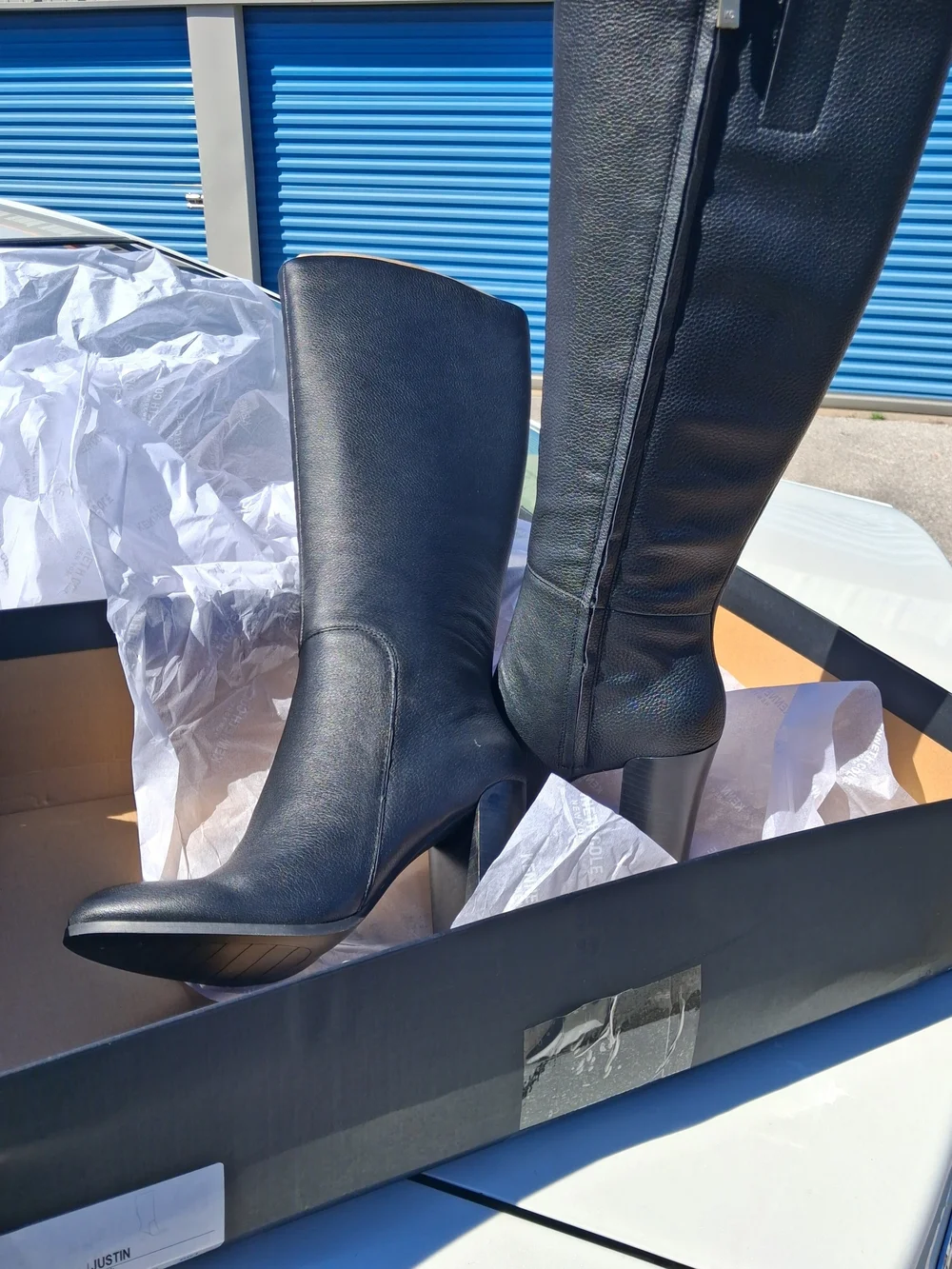 Justin Boots Black Leather Over-the-Knee Block Heel Boots